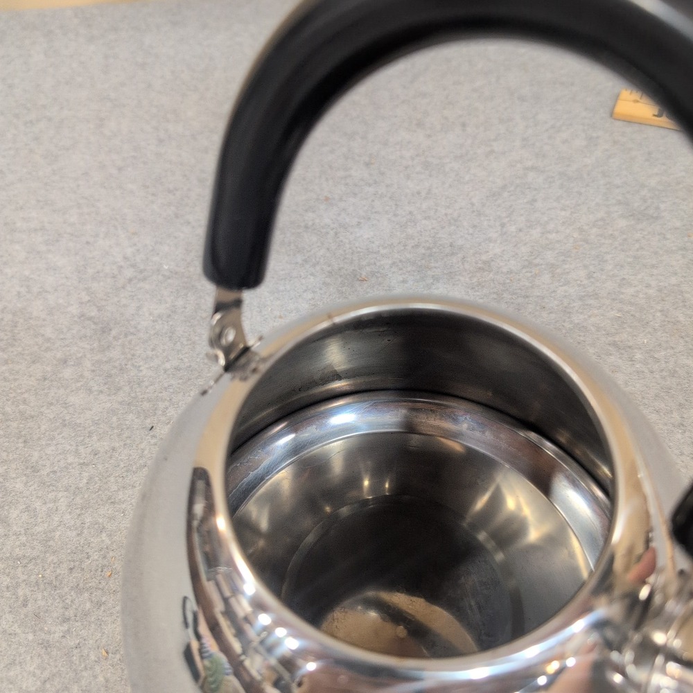 Stainless Steel Whistling Tea Kettle Stovetop Mirror Finish Black Handle - Picture 3 of 6